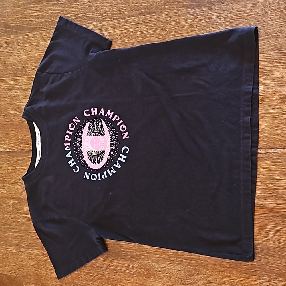 Champion Sun, Moon and Stars Logo Black T-Shirt, Women's XS